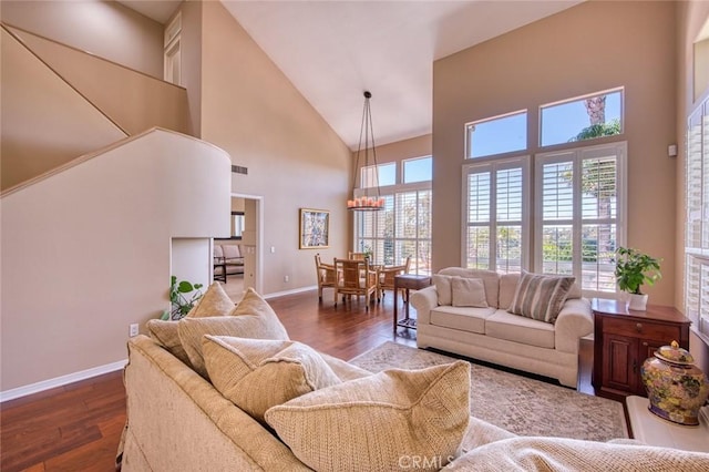 17 Siena, Laguna Niguel, CA 92677 - living area featuring high vaulted ceiling and dark wood-style flooring