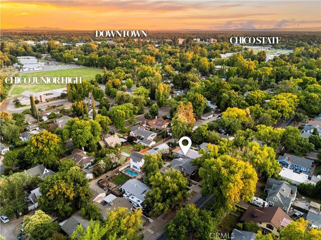 375 E 1st Ave, Chico, CA 95926 - aerial view at dusk of a residential view and view of scattered trees