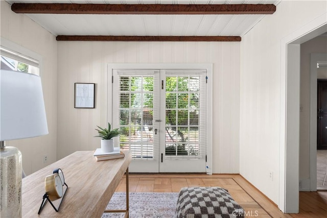 375 E 1st Ave, Chico, CA 95926 - doorway to outside with beamed ceiling, plenty of natural light, and french doors