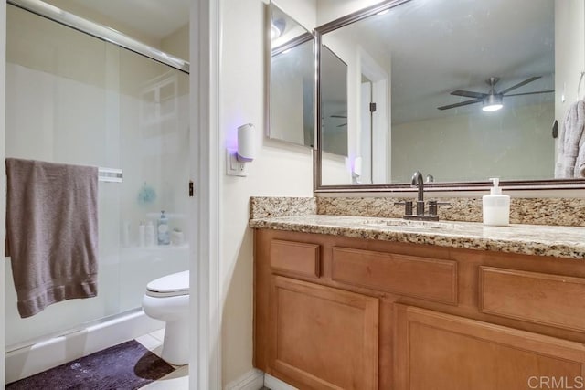 3454 Castle Glen Dr Unit 115, San Diego, CA 92123 - bathroom with a shower stall, vanity, and ceiling fan