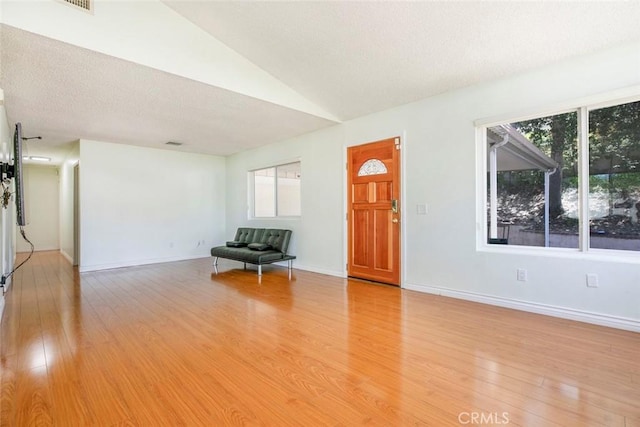 10919 Terecita Rd, Tujunga, CA 91042 - foyer featuring light wood finished floors, a textured ceiling, and lofted ceiling