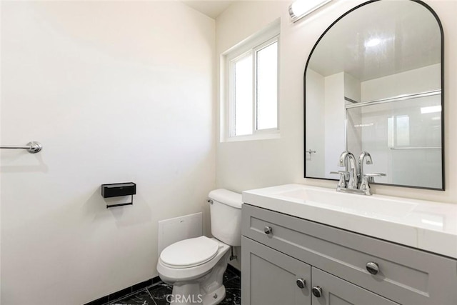 10919 Terecita Rd, Tujunga, CA 91042 - full bath featuring marble look tiles, vanity, and a shower