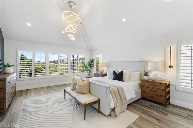 1213 Via Visalia, San Clemente, CA 92672 - bedroom with multiple windows, wood finished floors, beam ceiling, high vaulted ceiling, and recessed lighting