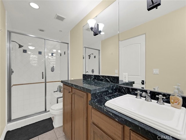 5753 White Oak Ave Unit 3, Encino, CA 91316 - bathroom with tile patterned flooring, vanity, a shower stall, and recessed lighting