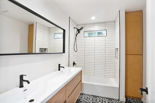 1933 Chatsworth Blvd, San Diego, CA 92107 - bathroom featuring tub / shower combination, double vanity, and tile patterned flooring