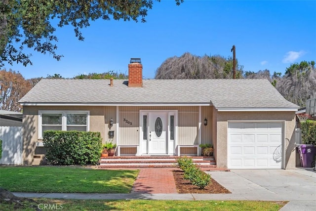 3203 Faust Ave, Long Beach, CA 90808 - single story home featuring a chimney, an attached garage, driveway, a front lawn, and a shingled roof