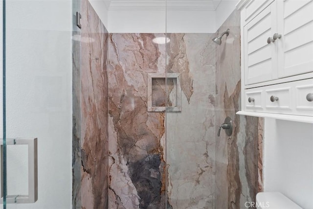 3203 Faust Ave, Long Beach, CA 90808 - full bathroom featuring a marble finish shower and crown molding