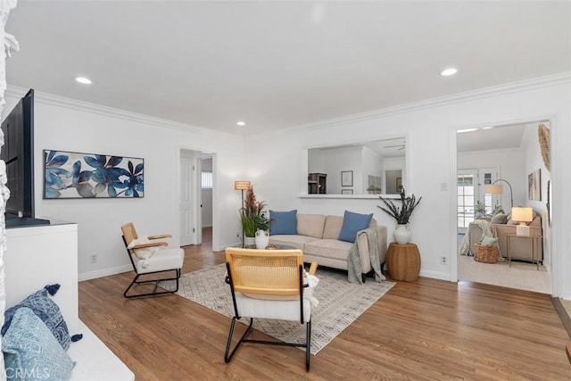 3203 Faust Ave, Long Beach, CA 90808 - living room with crown molding, wood finished floors, and recessed lighting