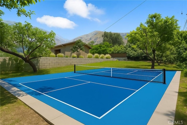 1987 Windover Rd, Pasadena, CA 91107 - view of tennis court featuring a mountain view and basketball hoop