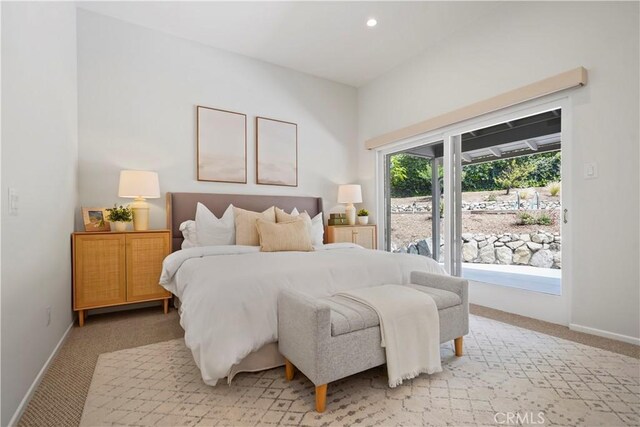 1987 Windover Rd, Pasadena, CA 91107 - bedroom featuring access to outside, light carpet, and recessed lighting