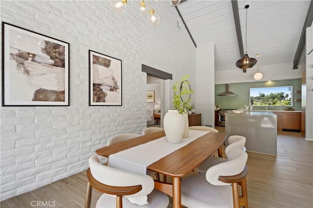 1987 Windover Rd, Pasadena, CA 91107 - dining room featuring light wood-style floors, high vaulted ceiling, and a wood ceiling with exposed beams