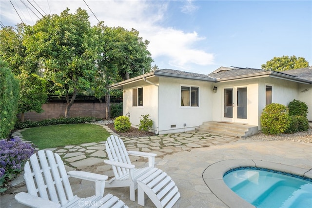 1525 Lafayette Rd, Claremont, CA 91711 - back of property featuring french doors, a patio, stucco siding, and roof with shingles