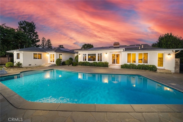 1525 Lafayette Rd, Claremont, CA 91711 - pool at dusk with an outdoor pool, entry steps, and a patio area