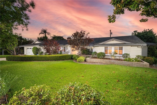 1525 Lafayette Rd, Claremont, CA 91711 - view of front of home with a front lawn, a garage, and a chimney