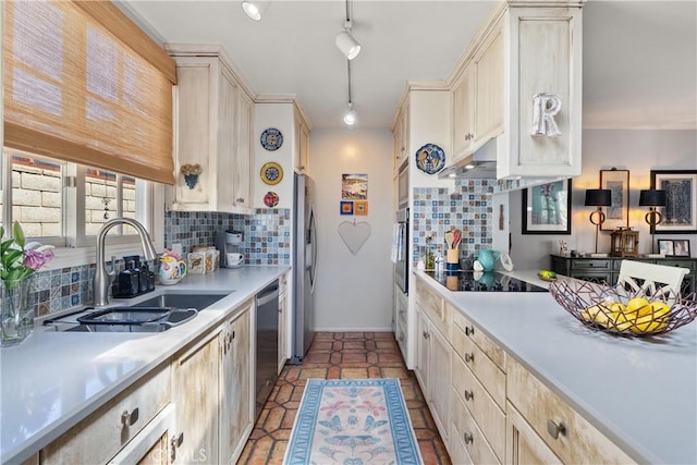 1640 Corsica Pl, Costa Mesa, CA 92626 - kitchen with appliances with stainless steel finishes, decorative backsplash, and light countertops