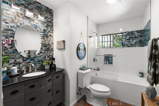 1640 Corsica Pl, Costa Mesa, CA 92626 - full bathroom with vanity, shower / bath combination, and decorative backsplash