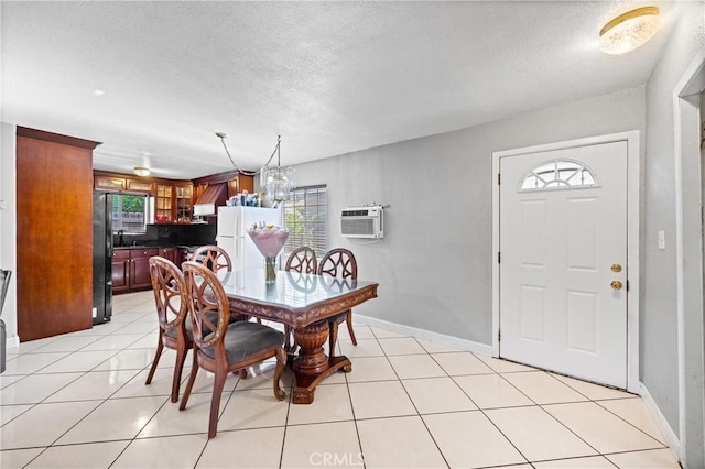 6362 Darlington Ave, Buena Park, CA 90621 - dining room with a textured ceiling, an AC wall unit, and light tile patterned flooring