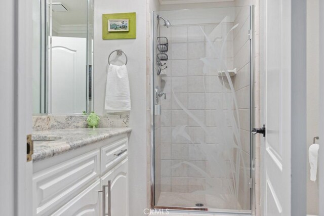 34875 Calle Del Sol, Dana Point, CA 92624 - full bathroom with vanity, a stall shower, and crown molding