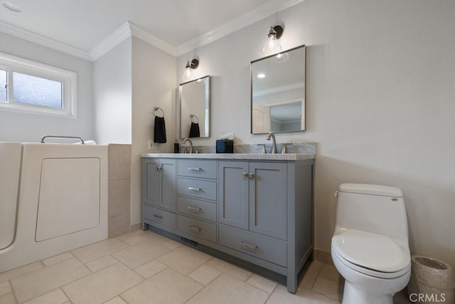 34875 Calle Del Sol, Dana Point, CA 92624 - full bathroom with ornamental molding, double vanity, and washer / clothes dryer