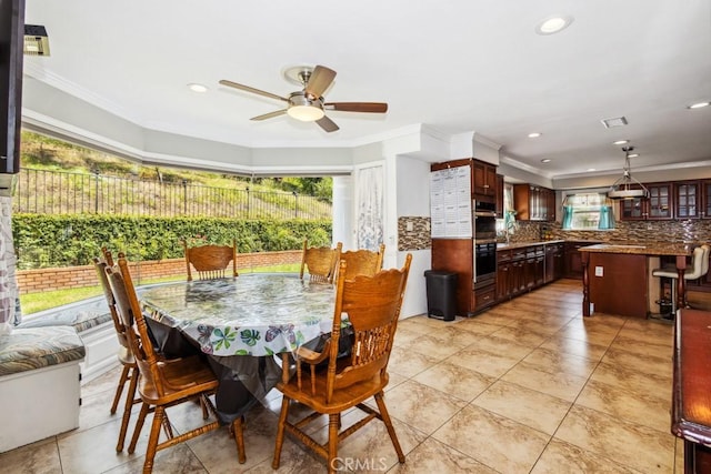 748 S Walnut Ave, San Dimas, CA 91773 - dining area with ceiling fan, crown molding, and recessed lighting