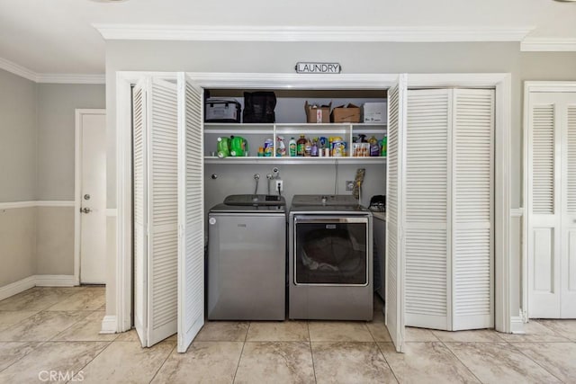 748 S Walnut Ave, San Dimas, CA 91773 - laundry room featuring washer and clothes dryer and ornamental molding