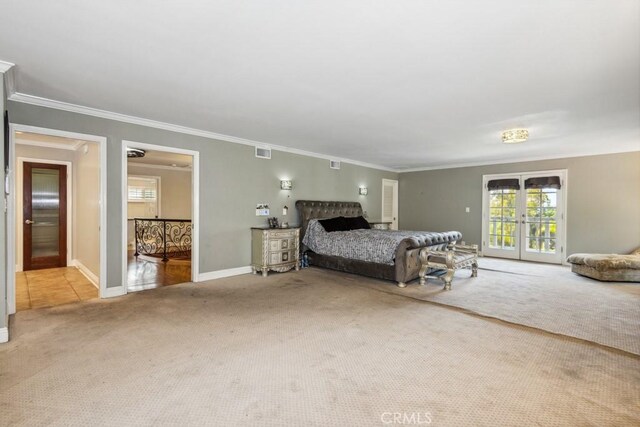 748 S Walnut Ave, San Dimas, CA 91773 - bedroom with carpet, french doors, crown molding, and access to outside