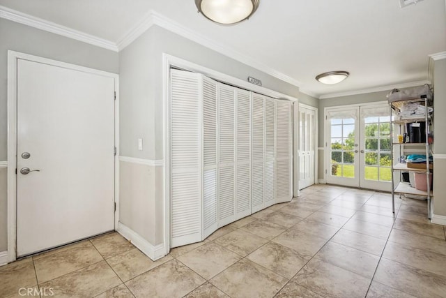 748 S Walnut Ave, San Dimas, CA 91773 - entrance foyer with french doors, crown molding, and light tile patterned floors
