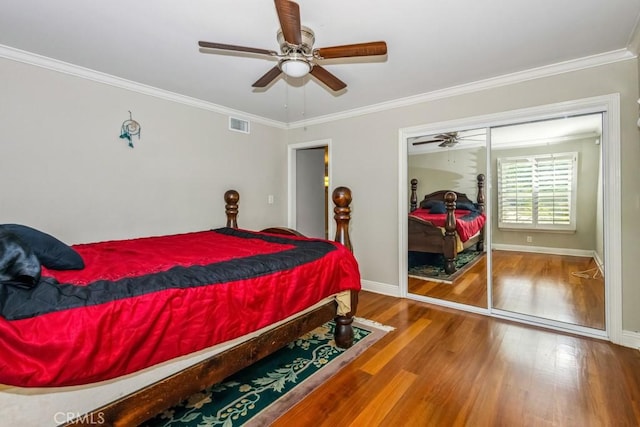 748 S Walnut Ave, San Dimas, CA 91773 - bedroom with wood finished floors, crown molding, and ceiling fan