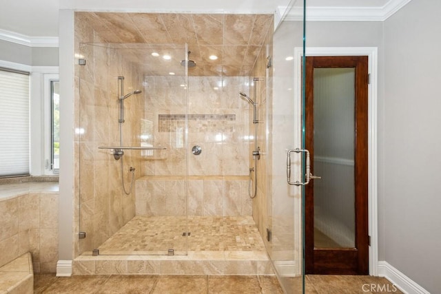 748 S Walnut Ave, San Dimas, CA 91773 - bathroom featuring a stall shower and crown molding