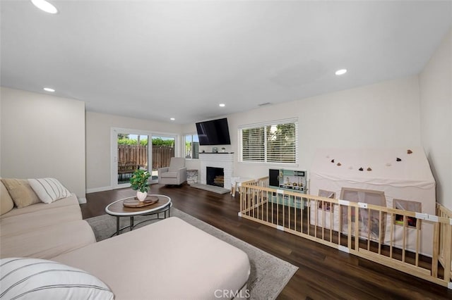 4773 Adler, Oceanside, CA 92057 - living room featuring a fireplace, wood finished floors, and recessed lighting