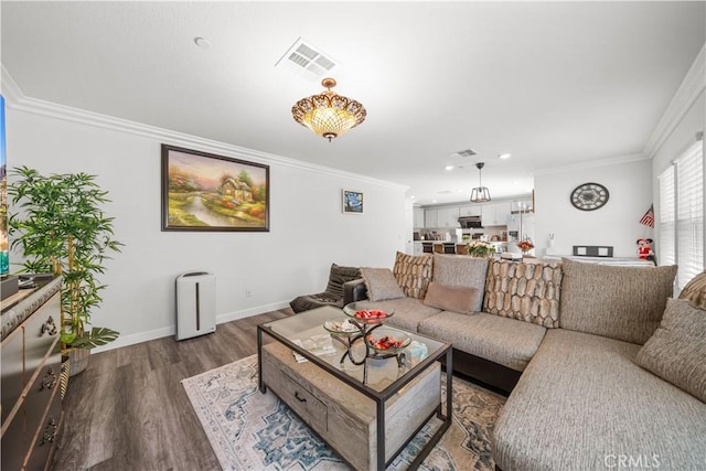 9804 Ardisia St, Riverside, CA 92503 - living area with wood finished floors, ornamental molding, and recessed lighting