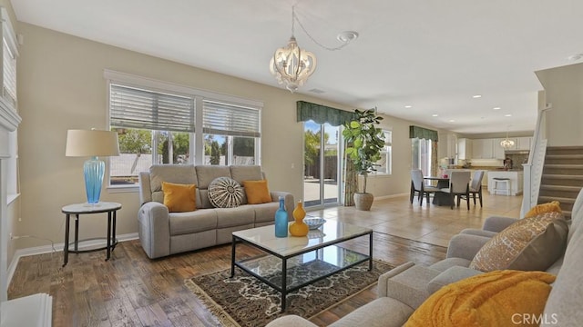 32420 Apricot Tree Rd, Winchester, CA 92596 - living area featuring a chandelier, recessed lighting, and wood finished floors