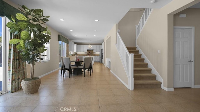 32420 Apricot Tree Rd, Winchester, CA 92596 - dining area featuring stairway, light tile patterned floors, and recessed lighting