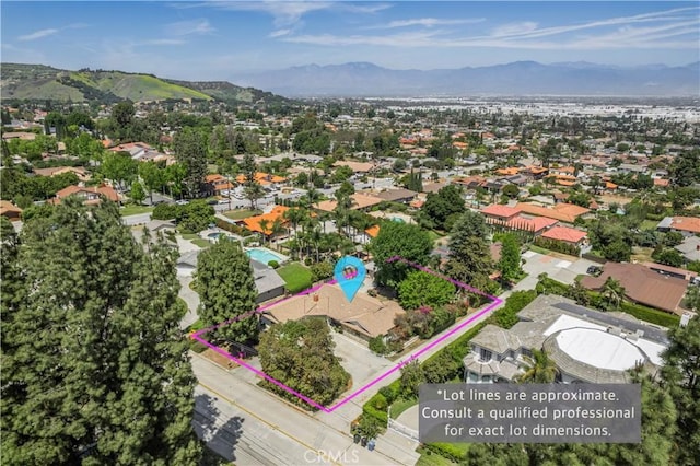 1725 Turnbull Canyon Rd, Hacienda Heights, CA 91745 - aerial view of residential area with property boundaries highlighted and mountains