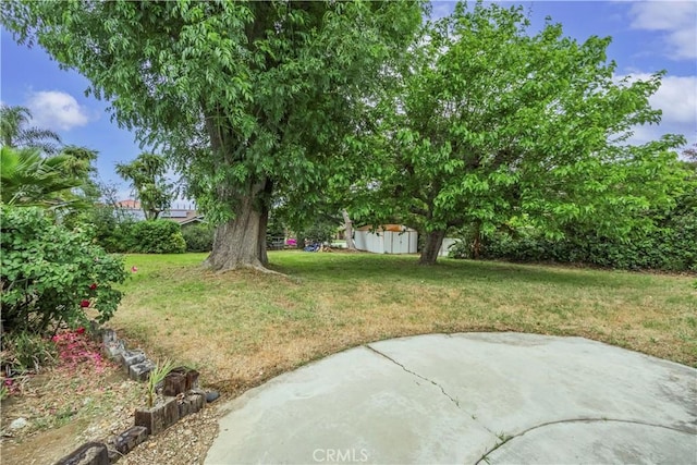 1725 Turnbull Canyon Rd, Hacienda Heights, CA 91745 - view of grassy yard with a storage shed and a patio area