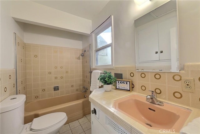 330 N Madison Ave, Monrovia, CA 91016 - bathroom featuring tile patterned floors, bathtub / shower combination, tile walls, and vanity