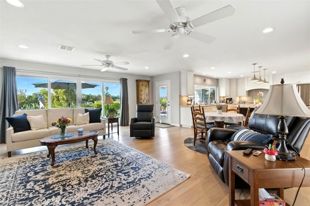 3526 Alder Pl, Chino Hills, CA 91709 - living room featuring ceiling fan, light wood-type flooring, and recessed lighting