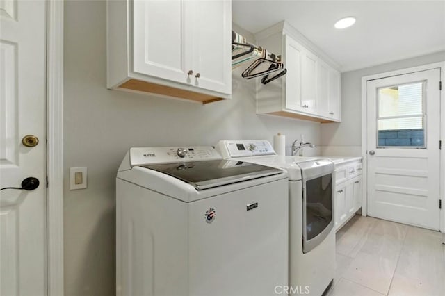 3526 Alder Pl, Chino Hills, CA 91709 - washroom with cabinet space, washer and clothes dryer, and recessed lighting