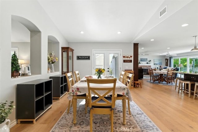 3526 Alder Pl, Chino Hills, CA 91709 - dining room with light wood-style flooring, a ceiling fan, recessed lighting, and arched walkways