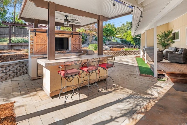 10518 Moon View Way, Escondido, CA 92026 - view of patio featuring an outdoor hangout area, grilling area, and a ceiling fan