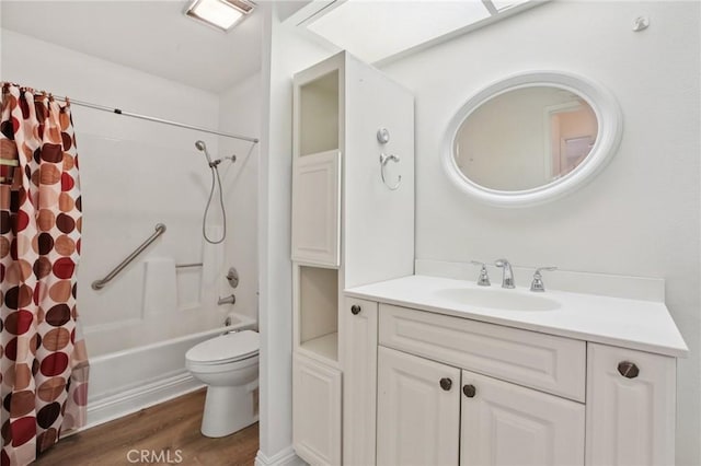 18900 Delaware St Unit 214, Huntington Beach, CA 92648 - bathroom featuring vanity, shower / bathtub combination with curtain, and wood finished floors