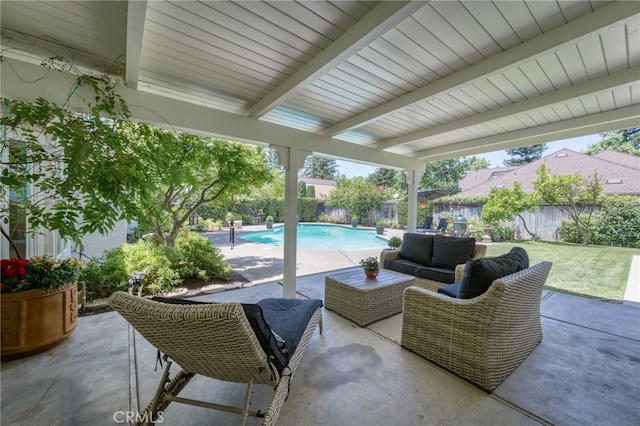 2640 Tenaya Way, Fresno, CA 93711 - fenced backyard featuring an outdoor living space and a patio area