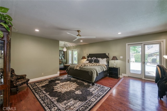 2640 Tenaya Way, Fresno, CA 93711 - bedroom with access to outside, multiple windows, wood finished floors, recessed lighting, and a ceiling fan