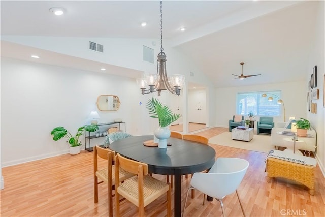 7215 Enfield Ave, Reseda, CA 91335 - dining room with light wood-style flooring, ceiling fan, a chandelier, beamed ceiling, and recessed lighting
