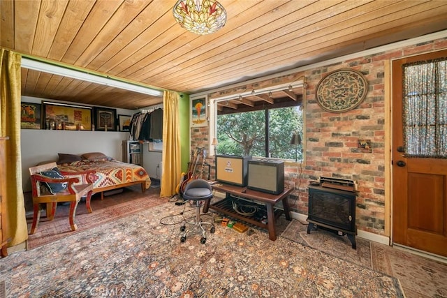1799 Saint Thomas Ave, Cambria, CA 93428 - living room with a wood stove and wood ceiling