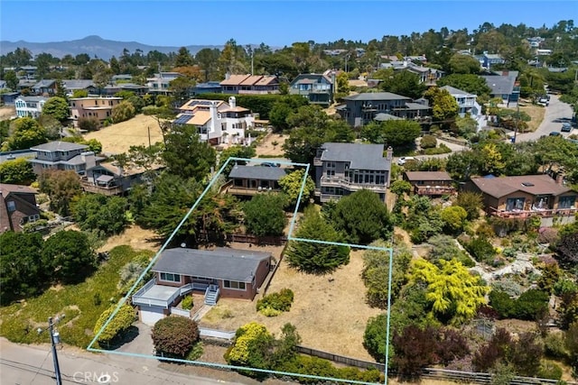 1799 Saint Thomas Ave, Cambria, CA 93428 - aerial view of residential area with property boundaries highlighted and a mountain backdrop