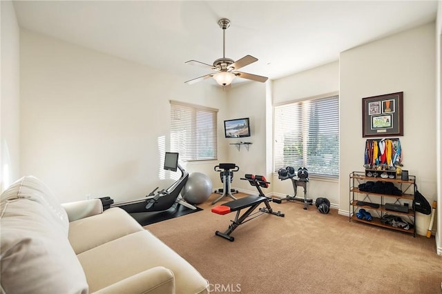 33260 Susan Grace Ct, Temecula, CA 92592 - workout room featuring a ceiling fan and carpet flooring