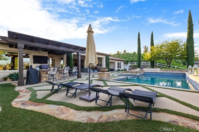 33260 Susan Grace Ct, Temecula, CA 92592 - swimming pool featuring a jacuzzi, a patio area, and exterior bar