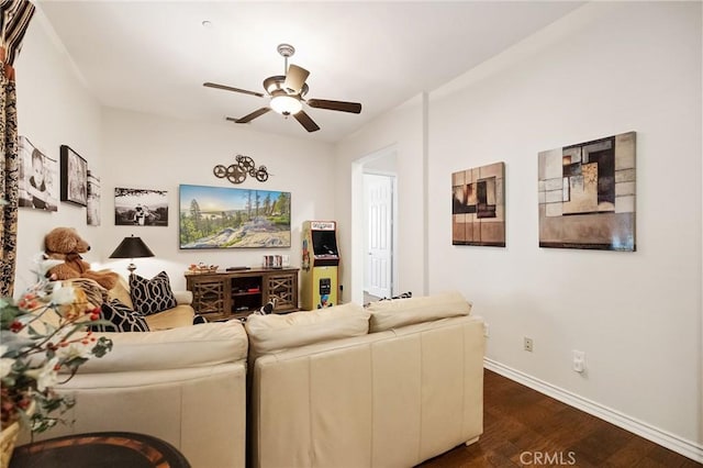 33260 Susan Grace Ct, Temecula, CA 92592 - living room with dark wood-style flooring and ceiling fan