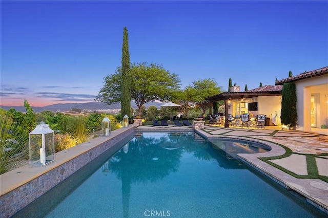 33260 Susan Grace Ct, Temecula, CA 92592 - swimming pool featuring a patio and a ceiling fan